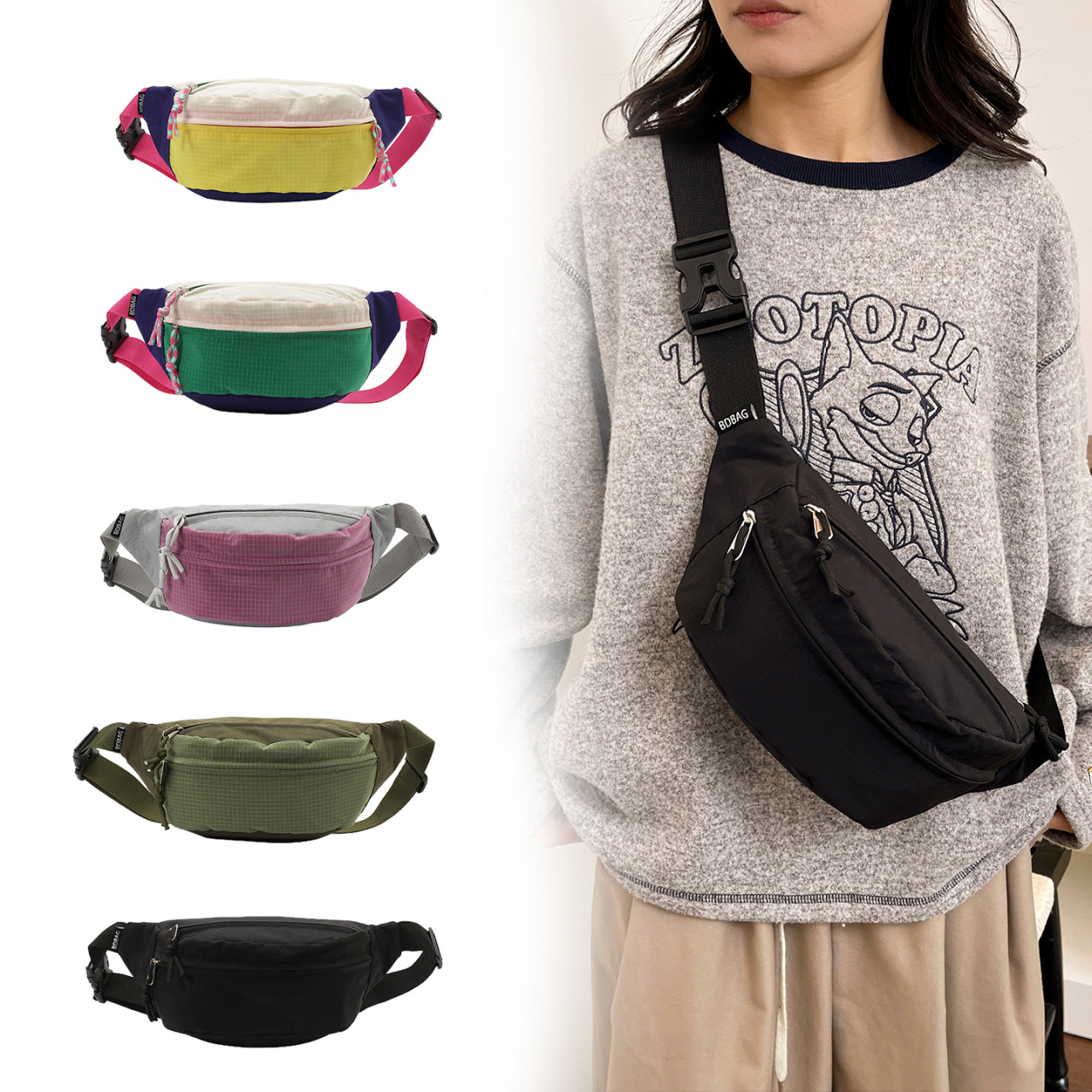 Summer outdoor lightweight multi-functional contrasting color mobile phone chest bag