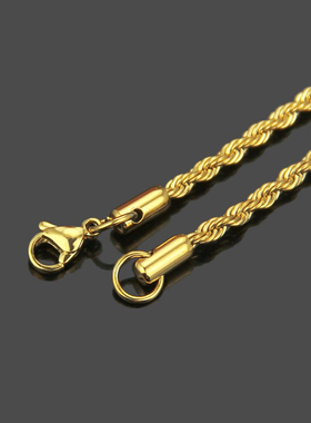 3mm Hip Hop Rope Chain Necklace Gold Silver Color Stainless
