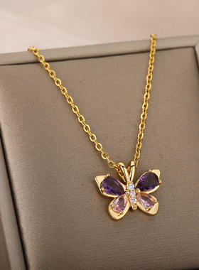 Cute Butterfly Necklace For Women Crystal Purple Butterfly
