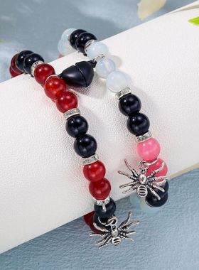 2Pcs Halloween Spider Bracelet For Women Men Magnetic Heart
