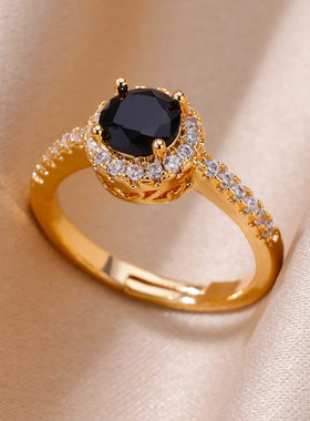 Luxury Colorful Round Zircon Rings for Woman Gold Color