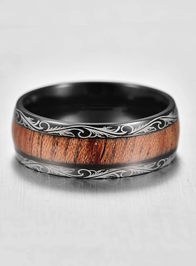 2023 Luxury 8mm Koa Wood Inlay Tungsten Celtic Ring For Men