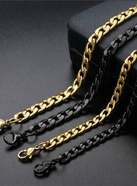Women Men's Necklace Stainless Steel Black Gold Color Curb