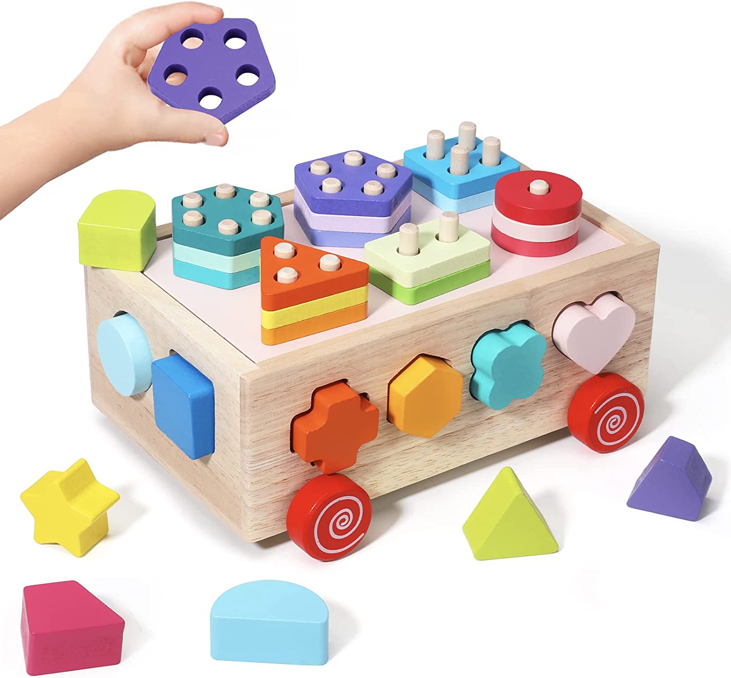 Baby Pull Carrot Set Wooden Sorter Toy Shape Matching - 图2