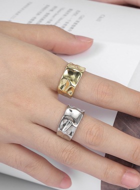 925 Sterling Silver Rings For Women trendy bump gold color