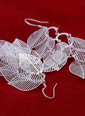 Simple Stainless Fashion Style Silver Plated Gloss Leaves