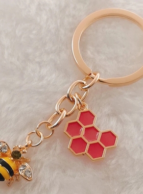 1Pc Cute Women Hexagon Honeycomb Drip Oil Rhinestone Bee