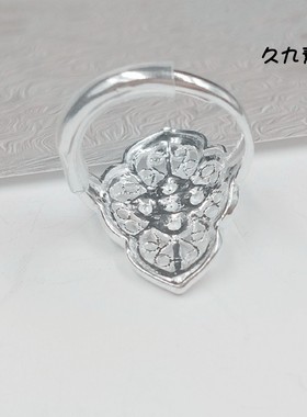 戒指女食指戒 纯银999纯银戒指女  999足银镂空食指戒指个性