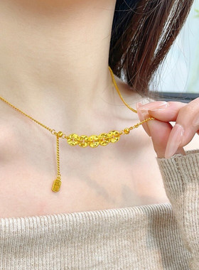 碎冰冰五帝钱币项链女轻奢小众高级感招财纳福锁骨链配饰沙金饰品