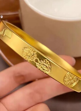 古法莲花开运大吉开口手镯女仿黄金实心镯子结婚三金配饰沙金饰品