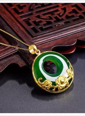 沙金玉吊坠女仿真黄金玫瑰花项链平安扣转运高级感轻奢送妈妈礼物