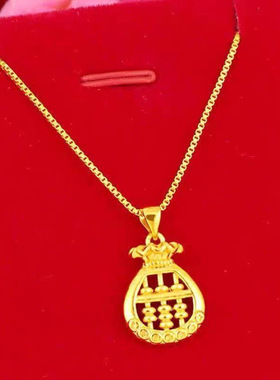 钱袋算盘吊坠项链女仿真黄金招财挂坠小众高级感锁骨链沙金配饰品