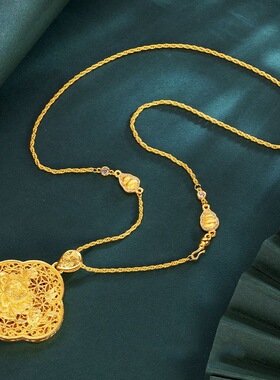 镂空大牡丹花套链吊坠项链女小众轻奢高级感假金仿真黄金沙金配饰