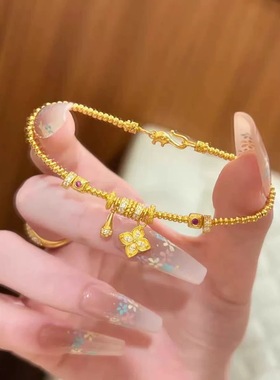 沙金饰品水滴四叶草盘缠手链女仿黄金小众轻奢高级感手串久不掉色