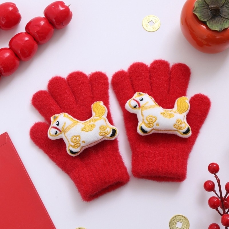 马年宝宝手套中国红儿童针织手套冬季加厚防寒保暖新年吉祥男女童,淘宝优惠券,粉丝福利购,淘宝优惠卷