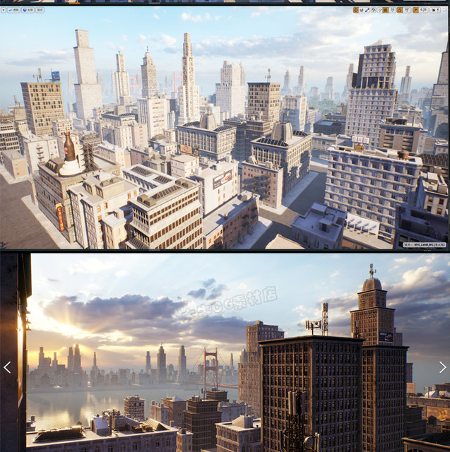 UE4 Unreal 5 retro New York City high-rise building cross-sea bridge CG game scene environment realistic