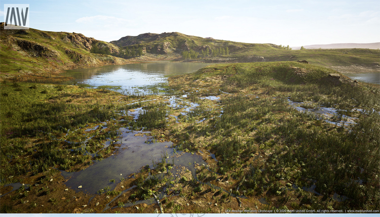 UE4虚幻5山脉草地沼泽河流湿地树林风景场景广阔草原平原素材 - 图1