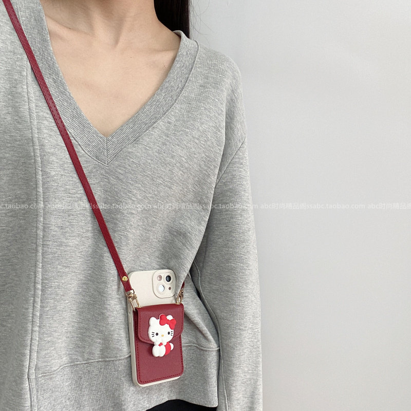 日韩卡通kt猫零钱卡包适用oppofindx9pro手机壳reno14/13新款findx8s带挂绳findx7男女a5防摔reno11软保护套 - 图1