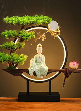 财神爷招财佛像文财神观音陶瓷灯圈摆件家用供奉家居饰品开业送礼