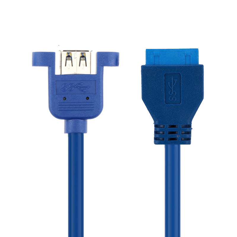 包邮USB3.0前置面板线带耳朵挡板线19针20Pin转2口转接线DIY机箱 - 图0