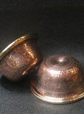 纯铜紫铜雕花供水杯七支八供水碗家用杯大小号圣水杯供奉摆件