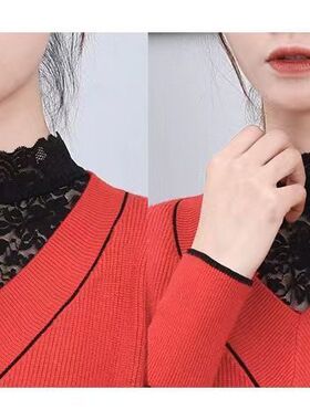 夏季薄蕾丝假领子女打底衫百搭立领配吊带裙的打底洋气蕾丝衫上衣