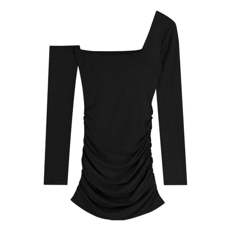 黑色辣妹长袖露肩方领连衣裙女一字肩抹胸紧身包臀性感打底短裙秋,淘宝优惠券,粉丝福利购,淘宝优惠卷