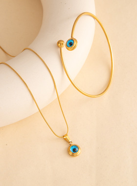 天使之眼男女款 金色精致锁骨链 个性轻奢设计感套装项链手镯