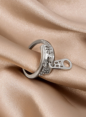 ins设计感拉链开口戒指 新潮嘻哈个性百搭食指戒女戒