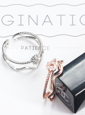 气质双层锆石戒指 个性波浪开口几何戒指 百搭保色指环