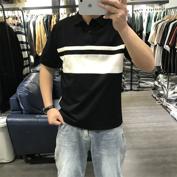 ລະດູຮ້ອນ 2024 ຜູ້ຊາຍໃຫມ່ Lapel Striped POLO Loose Elastic ສີ Casual Blocking ເສື້ອທີເຊີດແຂນສັ້ນໄວຫນຸ່ມງ່າຍດາຍ