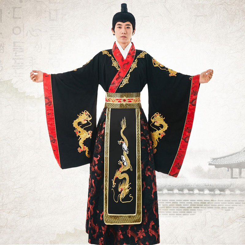 古装男古代帝王服皇帝皇上黑色龙袍秦始皇戏服演出服装祭祀主持服