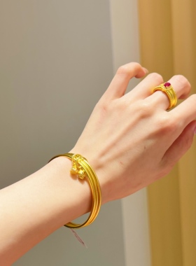 三生三世手镯女时尚两世欢莲蓬真金包银镯子素圈光面手环送女友
