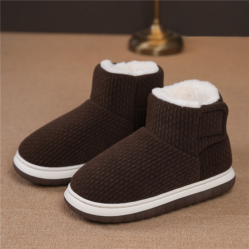 冬季加绒加厚防滑老人包跟棉拖鞋居家外穿厚底男女款保暖高帮棉鞋 - 图1