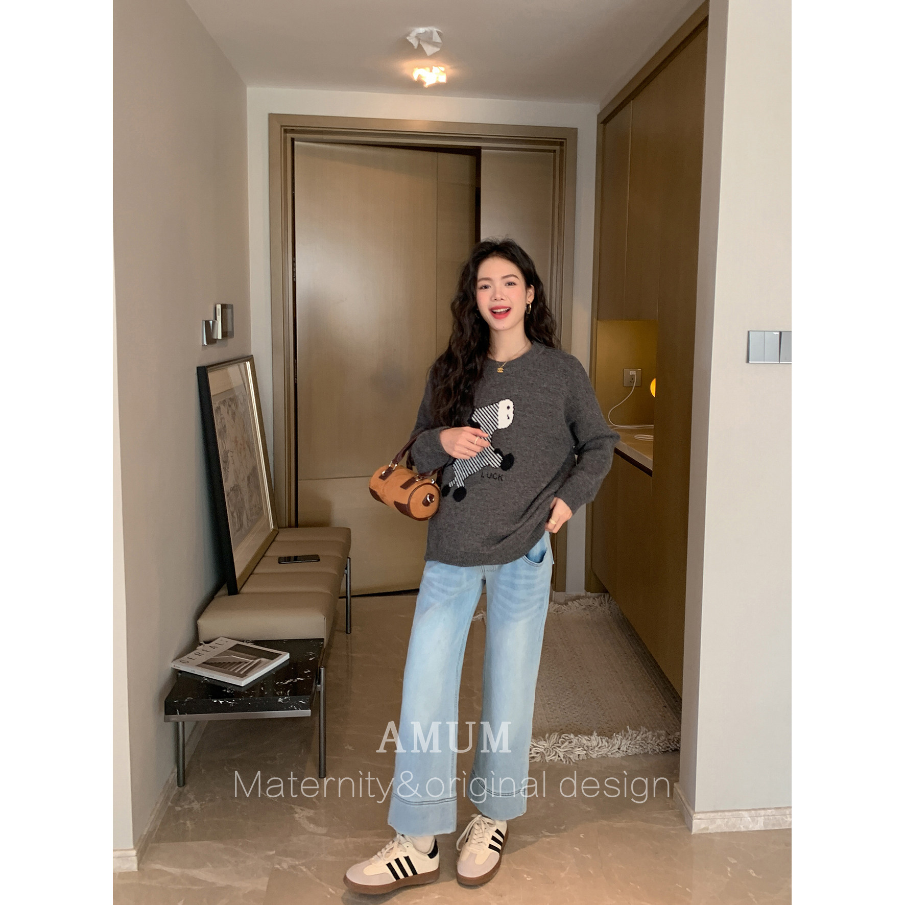 ◆AMUM孕妇装◆修腿型~小直筒加绒加厚拖腹显瘦复古阔腿牛仔裤,淘宝优惠券,粉丝福利购,淘宝优惠卷