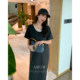 
AMUM maternity dress retro free ~ French short-sleeved dress loose and versatile fake two-piece slim skirt