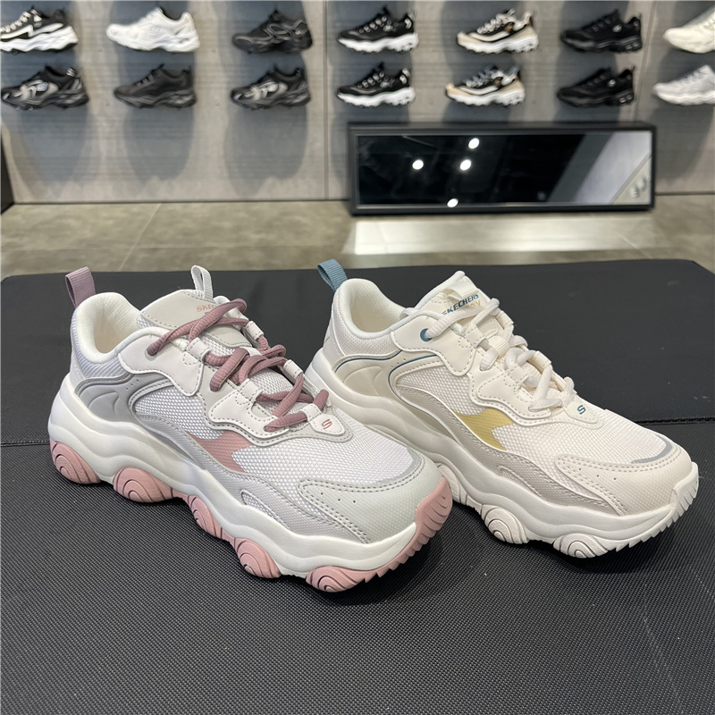 Skecher男女情侣鞋拼接厚底缓震休闲运动熊猫鞋896246 894244 - 图2