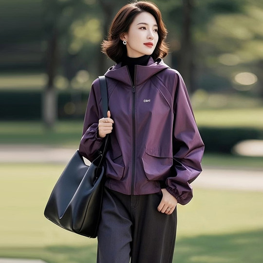 Women's plus size mother's wear purple hooded coat