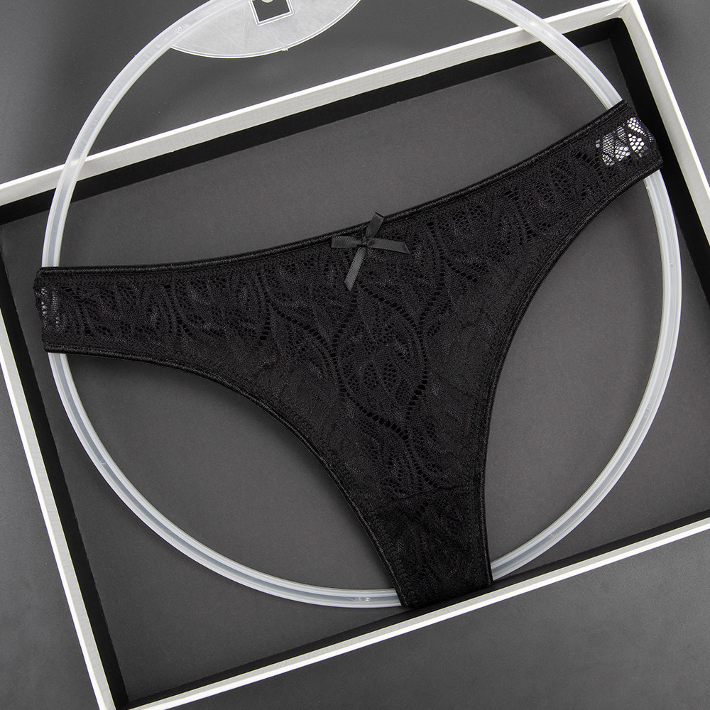 新款女士内衣蝴蝶结蕾丝镂空低腰性感丁字裤舒适裆部纯棉