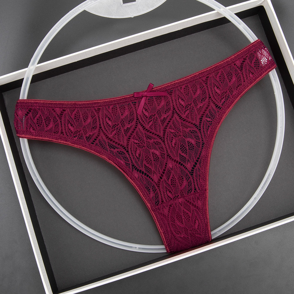 新款女士内衣蝴蝶结蕾丝镂空低腰性感丁字裤舒适裆部纯棉