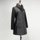 品牌折扣中长款黑色羊毛呢双层领大衣秋冬显瘦拉链夹棉拼色外套