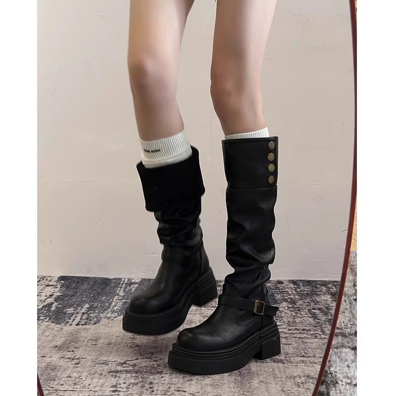棕色复古英伦风粗跟厚底长筒靴女2025新款秋冬季显瘦长靴骑士靴子,淘宝优惠券,粉丝福利购,淘宝优惠卷