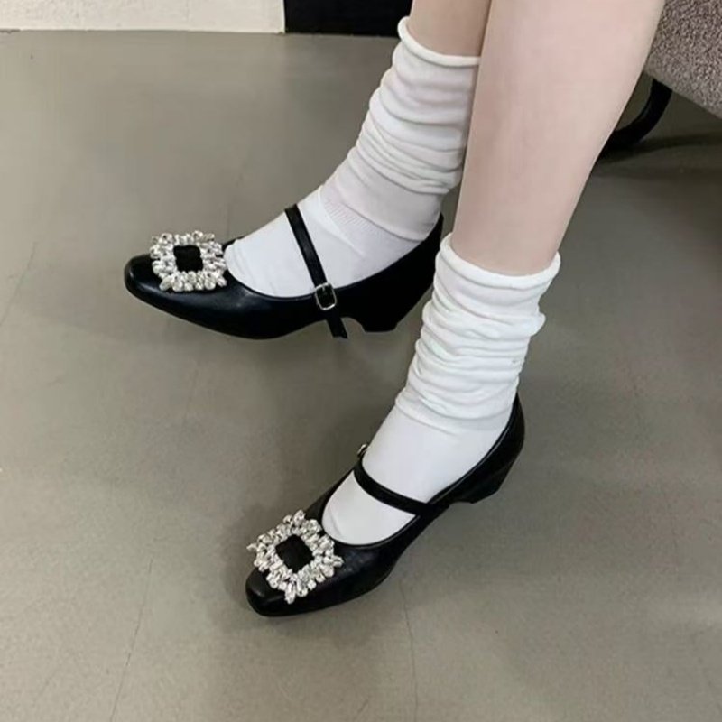 内增高单鞋女2026新款春季浅口女鞋方扣水钻高跟鞋红色玛丽珍鞋子,淘宝优惠券,粉丝福利购,淘宝优惠卷