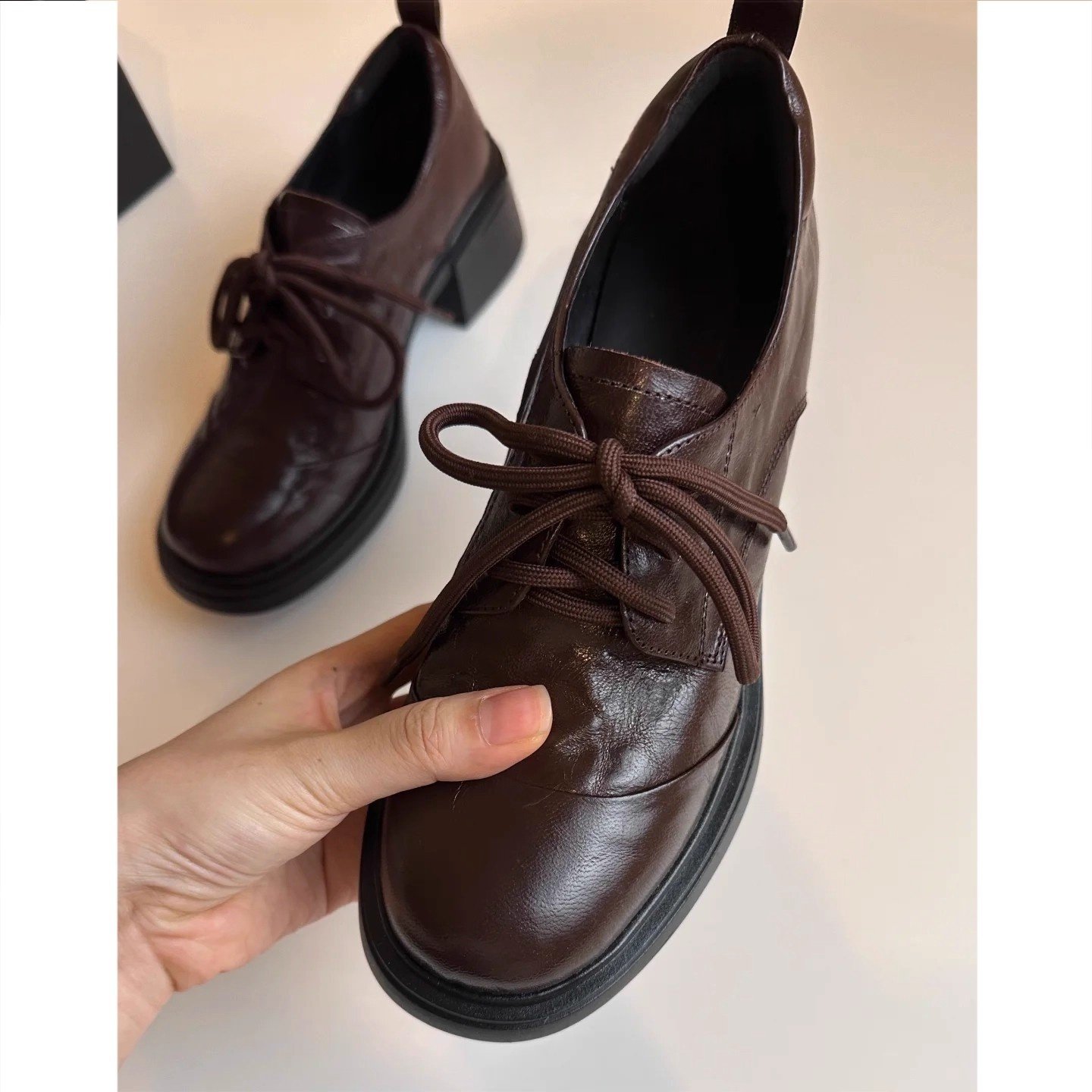 羊皮版~英伦风复古厚底乐福鞋女2026新款百搭圆头系带粗跟小皮鞋,淘宝优惠券,粉丝福利购,淘宝优惠卷