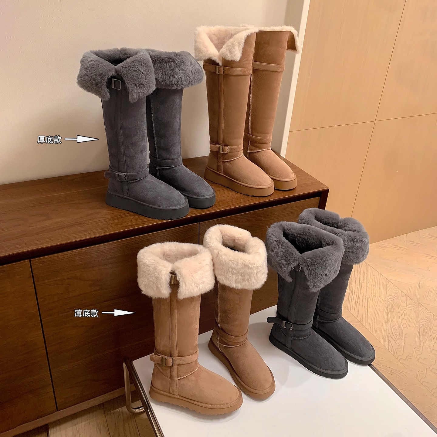 超高筒雪地靴女2025冬季新款加绒加厚防滑长筒厚底过膝雪地棉女靴 - 图1