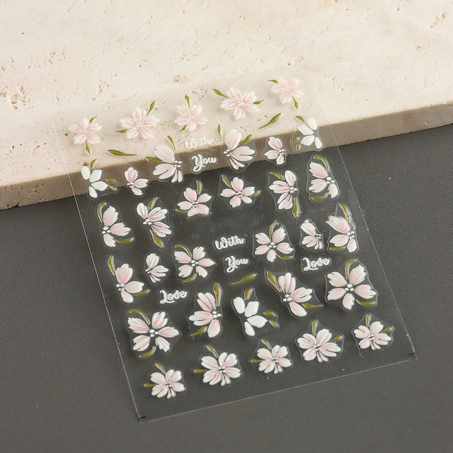 新款网红山茶花美甲贴纸浮雕立体5D贴花小清新五瓣花指甲美甲贴片,淘宝优惠券,粉丝福利购,淘宝优惠卷