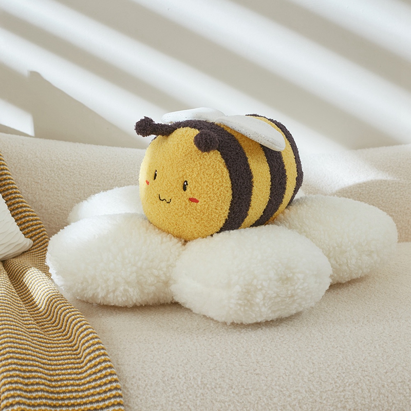 蜜蜂花朵抱枕靠垫抱枕客厅沙发腰枕轻奢现代蓝色床头高档靠靠背