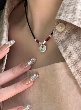 新中式国风平安福绕红绳抽拉编织项链简约小众百搭项饰饰品