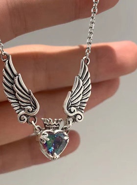 925银天使之翼项链女创意翅膀时尚个性心形吊坠轻奢锁骨链