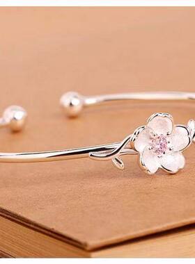 樱花S925纯银手镯女韩版学生甜妹森系银饰手环女银镯子送女友礼物